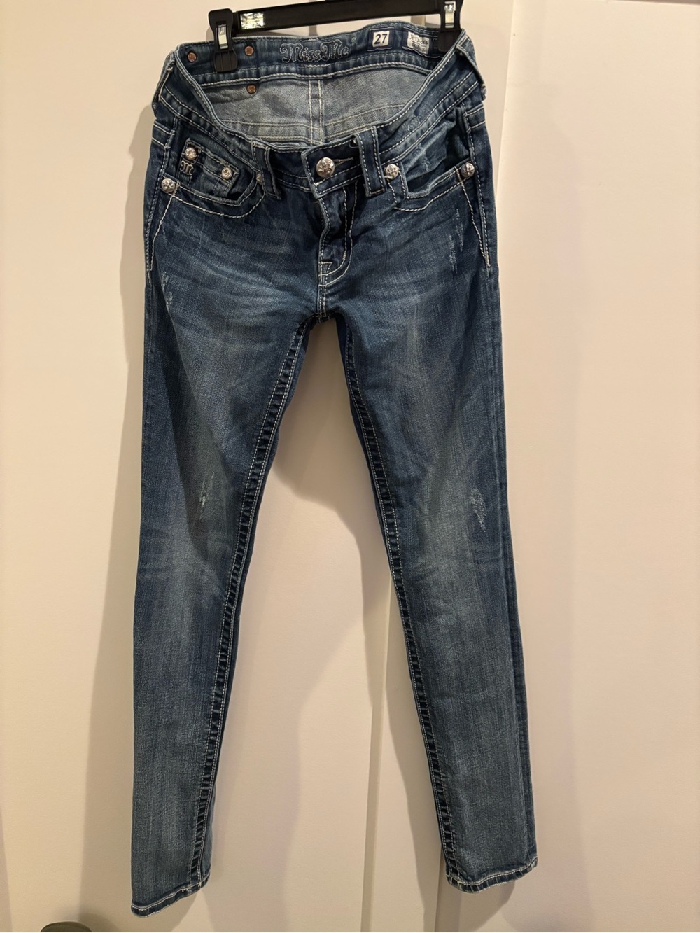 Miss Me Blue Skinny Jeans with Faded Detailing